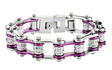 Load image into Gallery viewer, Heavy Metal Jewelry Ladies Bike Chain Stainless Steel Bracelet Silver/Candy Purple