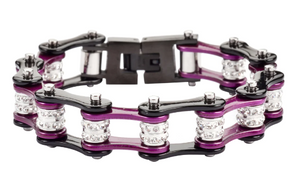 Heavy Metal Jewelry Ladies Motorcycle Bike Chain Stainless Steel Bracelet Black & Purple