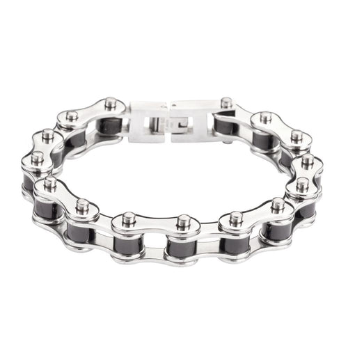 Unisex Bike Chain Motorcycle Biker Bracelet Stainless Steel Silver & Black Biker Jewelry SB1