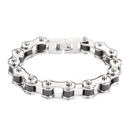 Unisex 10mm Silver & Black Bike Chain Bracelet Stainless Steel SB1