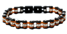 Load image into Gallery viewer, Heavy Metal Jewelry Ladies Motorcycle Mini Bike Chain Bracelet Stainless Steel Gunmetal/Beryllium Orange SB2022