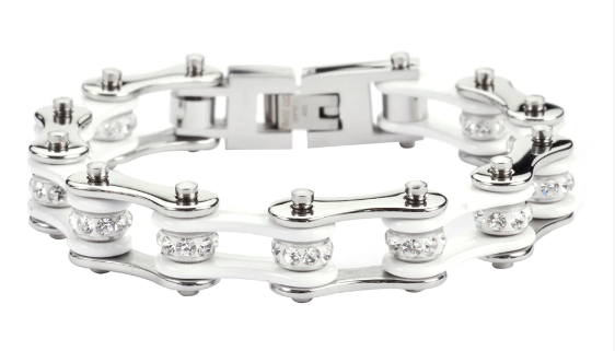 Heavy Metal Jewelry Ladies Motorcycle Bike Chain Stainless Steel Bracelet Silver & White