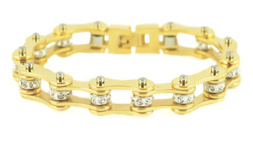 Heavy Metal Jewelry Ladies Motorcycle Bike Chain Stainless Steel Bracelet Gold on Gold