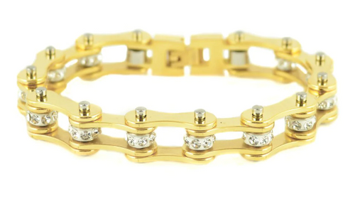 Gold Jewelry Ladies Motorcycle Bike Chain Stainless Steel Bracelet Gold on Gold SB203