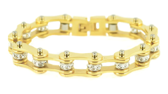Heavy Metal Jewelry Ladies Motorcycle Bike Chain Stainless Steel Bracelet Gold on Gold
