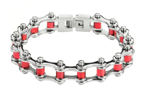 Heavy Metal Jewelry Ladies Motorcycle Bike Chain Stainless Steel Bracelet Red Rollers