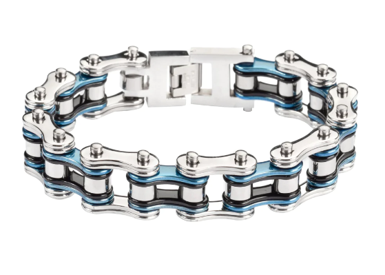 Heavy Metal Jewelry Men's Motorcycle Bike Chain Bracelet Stainless Steel Multi-Color/Double Link