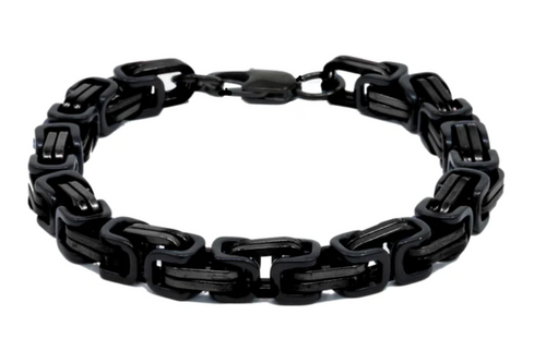 10mm Stainless Steel Black Byzantine Bracelet