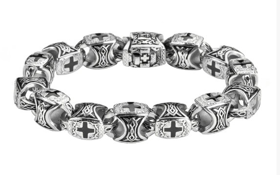 Heavy Metal Jewelry 11mm Unisex Greek Cross Square Link Bracelet Stainless Steel