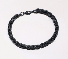 Load image into Gallery viewer, Small 4mm Black Stainless Steel Byzantine Bracelet Men or Women
