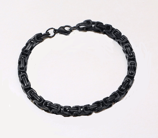 5mm Black Stainless Steel Byzantine Bracelet Men or Women