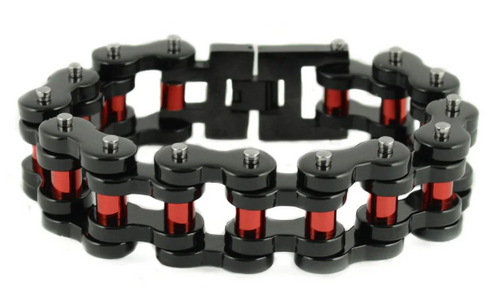 Biker Jewelry Men's Motorcycle Bike Chain Bracelet  Black/Red  Stainless Steel SB222