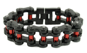 Biker Jewelry Men's Motorcycle Bike Chain Bracelet  Black/Red  Stainless Steel