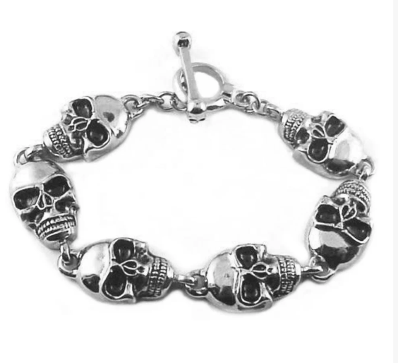 Men's Toggle Skull Link Motorcycle Biker Bracelet Stainless Steel