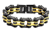 Load image into Gallery viewer, Biker Jewelry Motorcycle Bike Chain Bracelet Stainless Steel Black &amp; Yellow SB234