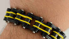 Load image into Gallery viewer, Biker Jewelry Motorcycle Bike Chain Bracelet Stainless Steel Black &amp; Yellow SB234