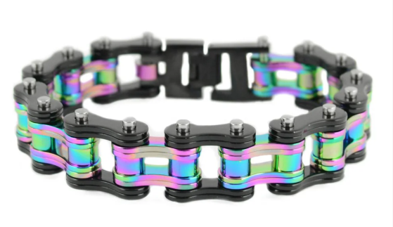 Jewelry Men s Motorcycle Bike Chain Biker Bracelet Stainless Steel Black Iridescent Double Link SB235