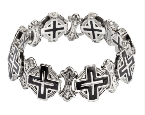 Heavy Metal Jewelry Men's Greek Halo Cross Bracelet Stainless Steel SB237