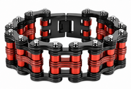 Black & Red 25mm Primary Bike Chain Bracelet Stainless Steel SB23