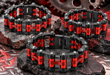 Load image into Gallery viewer, Black &amp; Red 25mm Primary Bike Chain Bracelet Stainless Steel SB23