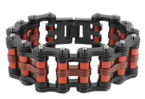 Biker Jewelry Men's Primary Motorcycle Bike Chain Bracelet Black & Red Stainless Steel SB23