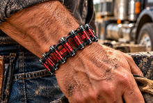 Load image into Gallery viewer, Black &amp; Red 25mm Primary Bike Chain Bracelet Stainless Steel SB23