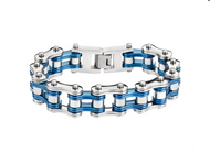 Biker Jewelry Men's Motorcycle Bike Chain Bracelet Silver Candy Blue Double Link SB242