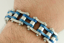 Load image into Gallery viewer, Biker Jewelry Men's Motorcycle Bike Chain Bracelet Silver Candy Blue Double Link <br>SB242