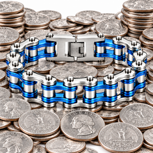 Load image into Gallery viewer, 16mm Silver &amp; Candy Blue Bike Chain Bracelet Double Link Stainless Steel SB242