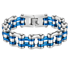Load image into Gallery viewer, 16mm Silver &amp; Candy Blue Bike Chain Bracelet Double Link Stainless Steel SB242