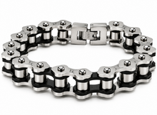 Load image into Gallery viewer, *NEW* 16mm Silver &amp; Black "APEX" Bike Chain Bracelet Men's Biker Stainless Steel SB245