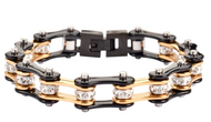 10mm Black & Gold Bike Chain Bling Bracelet Stainless Steel SB27