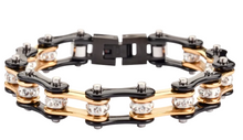 Load image into Gallery viewer, 10mm Black &amp; Gold Bike Chain Bling Bracelet Stainless Steel SB27