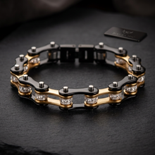 Load image into Gallery viewer, 10mm Black &amp; Gold Bike Chain Bling Bracelet Stainless Steel SB27