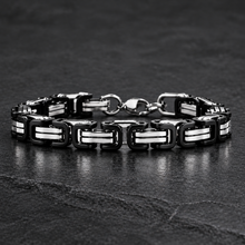 Load image into Gallery viewer, 8mm Byzantine Link TT Bracelet Black &amp; Silver Men's Stainless Steel SB28