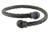 Load image into Gallery viewer, Heavy Metal Jewelry Unisex Gunmetal Cable Skull Biker Bracelet Stainless-Steel Blue or Red Eyes