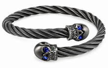 Load image into Gallery viewer, Blue or Red Eyes Skull Twisted Cable Bracelet Gunmetal Unisex Stainless-Steel SB31