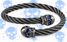 Load image into Gallery viewer, Blue or Red Eyes Skull Twisted Cable Bracelet Gunmetal Unisex Stainless-Steel SB31
