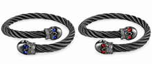 Load image into Gallery viewer, Blue or Red Eyes Skull Twisted Cable Bracelet Gunmetal Unisex Stainless-Steel SB31