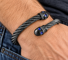 Load image into Gallery viewer, Blue or Red Eyes Skull Twisted Cable Bracelet Gunmetal Unisex Stainless-Steel SB31