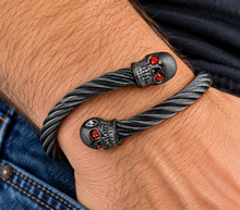 Load image into Gallery viewer, Blue or Red Eyes Skull Twisted Cable Bracelet Gunmetal Unisex Stainless-Steel SB31