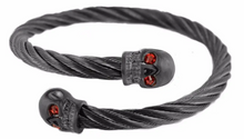 Load image into Gallery viewer, Blue or Red Eyes Skull Twisted Cable Bracelet Gunmetal Unisex Stainless-Steel SB31