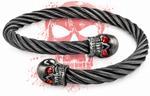 Load image into Gallery viewer, Blue or Red Eyes Skull Twisted Cable Bracelet Gunmetal Unisex Stainless-Steel SB31
