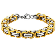 9mm Byzantine Link TT Bracelet Gold & Silver Men's Stainless Steel SB33