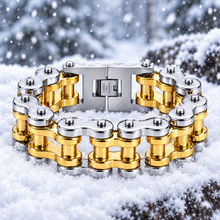 Load image into Gallery viewer, 21mm Silver &amp; Gold Bike Chain Bracelet Men's Biker Stainless Steel SB34