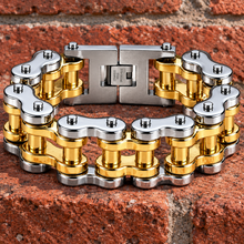 Load image into Gallery viewer, 21mm Silver &amp; Gold Bike Chain Bracelet Men's Biker Stainless Steel SB34