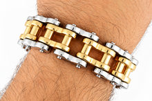 Load image into Gallery viewer, 21mm Silver &amp; Gold Bike Chain Bracelet Men's Biker Stainless Steel SB34