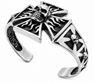 Skull & Iron Cross Cuff Bracelet Men's Biker Stainless Steel SB35