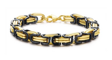 Load image into Gallery viewer, 7mm Byzantine Link TT Bracelet Black &amp; Gold Men's Stainless Steel SB36