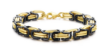 Load image into Gallery viewer, 7mm Byzantine Link TT Bracelet Black &amp; Gold Men's Stainless Steel SB36